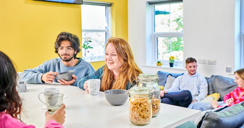 Students eating breakfast in their student accommodation