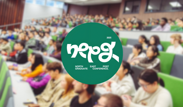 NEPG logo overlaid on an image of a lecture