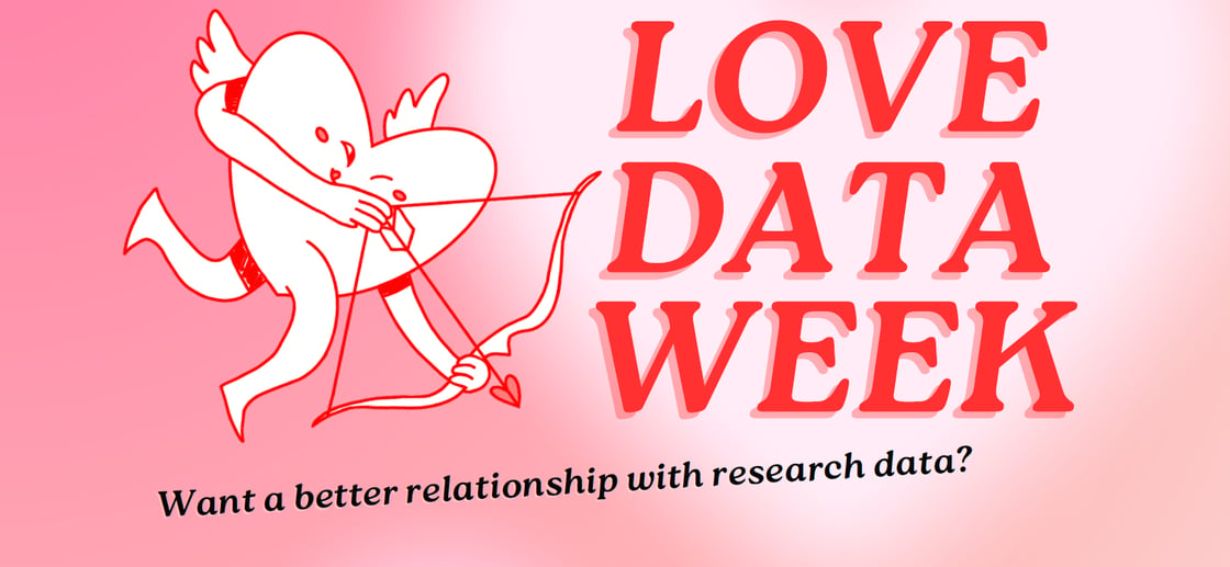 Love Data Week promotional graphic with cupid heart cartoon