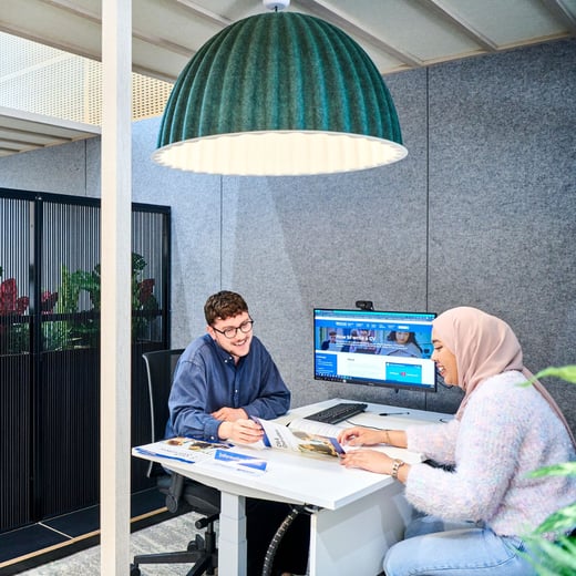 Student meeting with Careers Adviser looking at document