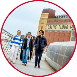 Students walking across the Millennium Bridge