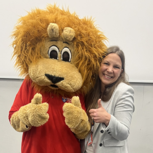 Yvonne with Percy the Lion