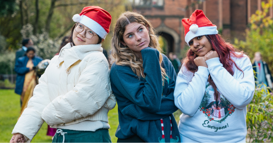 Linming, Alex and Swati in Christmas jumpers