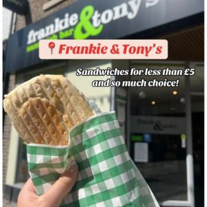 go to lunch spots - image of a sandwich outside Frankie and Tonys